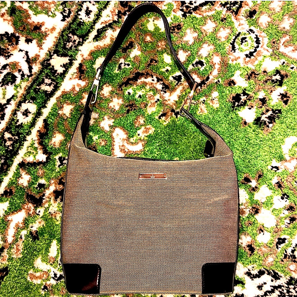 Gucci AUTHENTIC Vintage Neutral Canvas Leather Trim Shoulder Bag